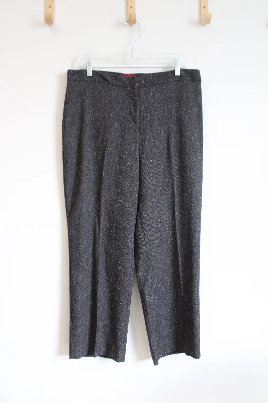 212 Collection Vintage Classic Fit Speckled Dark Gray Herringbone Trouser Pants | 14 Petite Short Trousers chic elegant