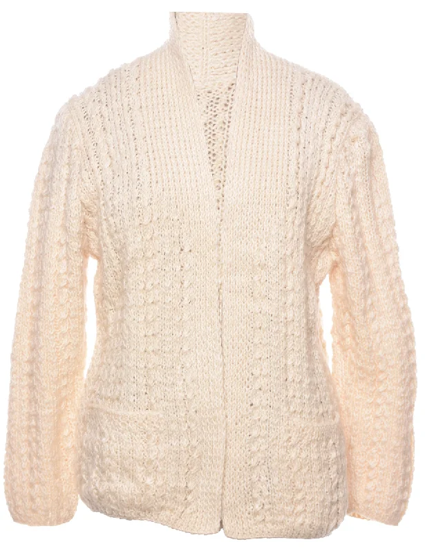 Cable Knit Cardigan - L Iron Safe Non-Iron Wrinkle Free