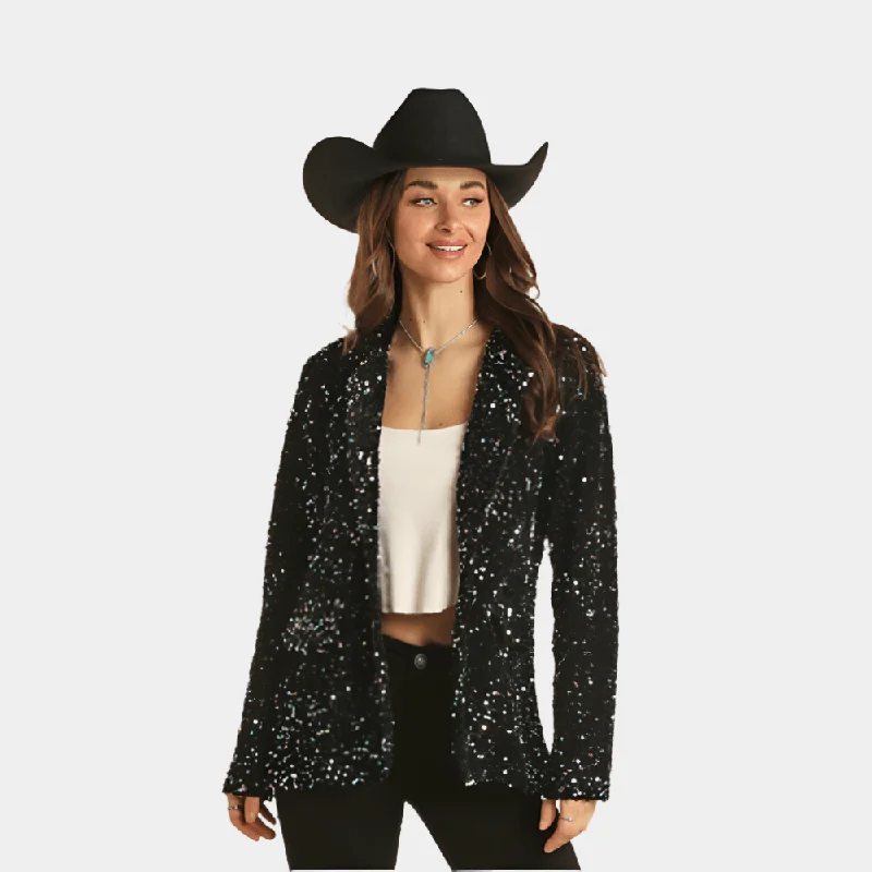 Rock and Roll Denim Sequin Blazer Women's Party Jacket