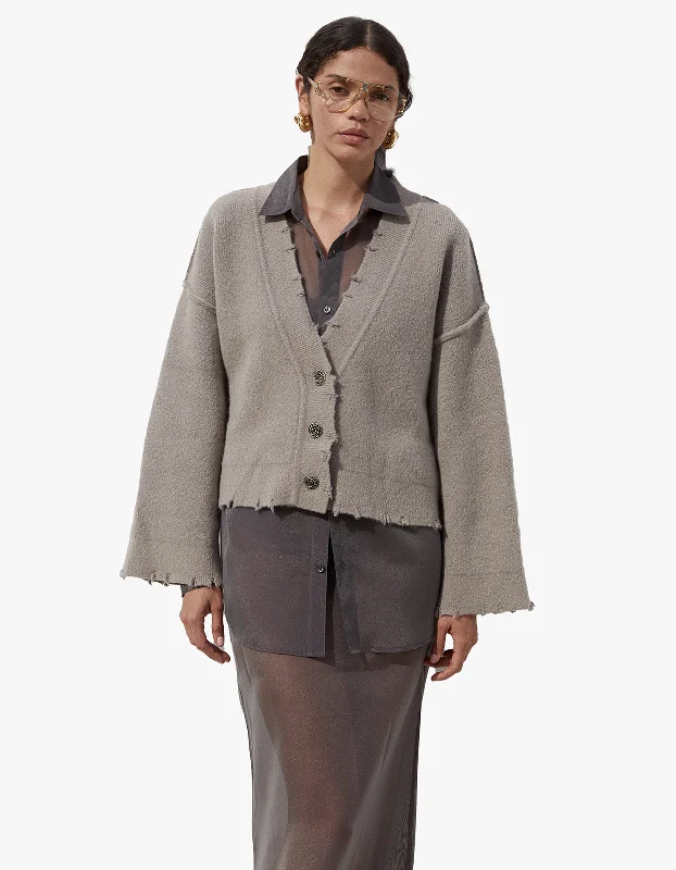 Pepa Cardigan - Grey Silk Blend Satin Velvet