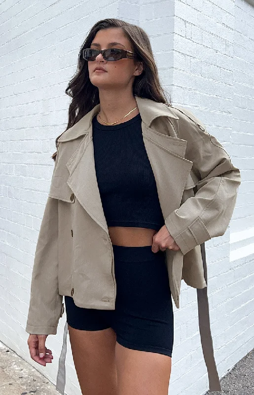 Azura Grey Cropped Trench Coat Blouse Shirt Tunic