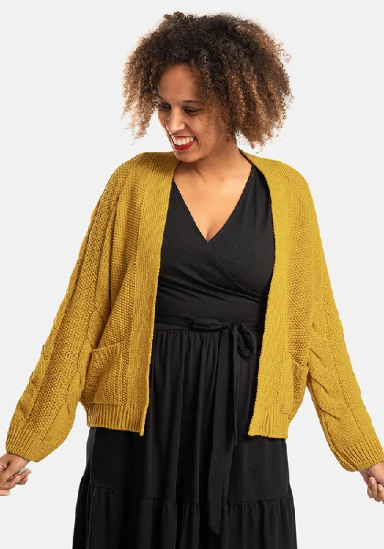 Ochre Chunky Cable Sleeve Cardigan Nylon Fabric Polyester Fabric Spandex Fabric