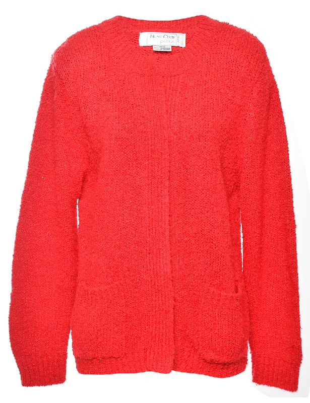 Classic Red Cardigan - M Notch Collar Peter Pan Collar Cowl Neck