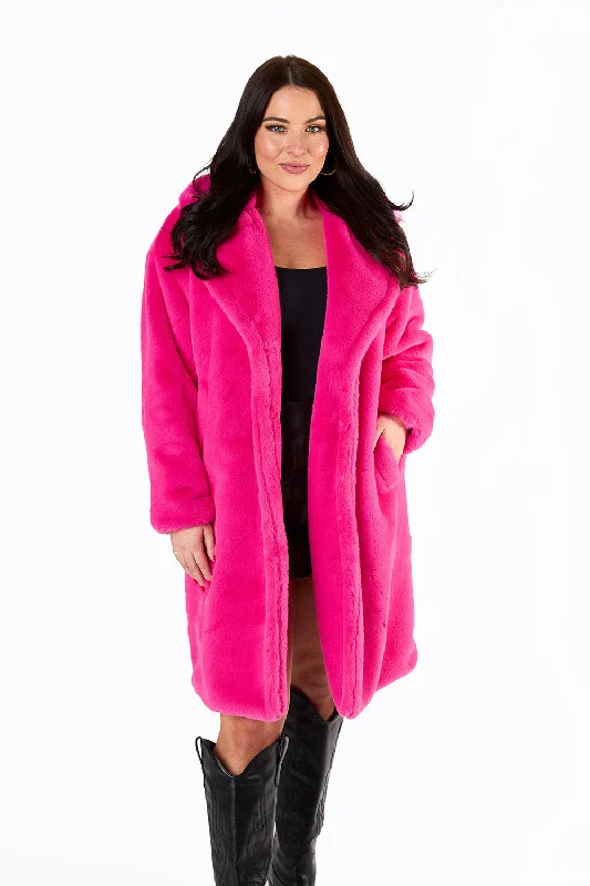 Zoey Oversized Faux Fur Coat - Hot Pink Cardigan Sweater Pullover