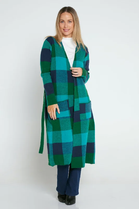 Swift Cardigan - Green/Blue Check Sequined Glittery Shiny