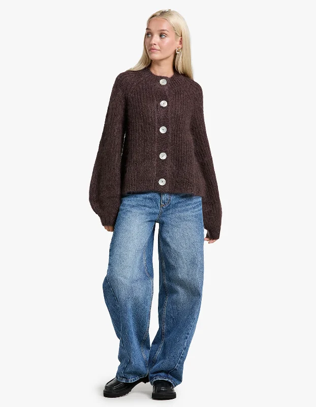 Cait Cardigan - Chocolate Fleece Cardigan Nylon Polyester