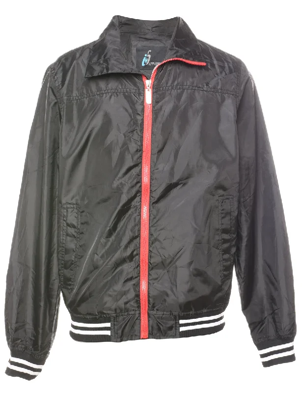 Black & Red Contrast Zip-Front Jacket - M Elasticated Jacket Padded Jacket Insulated Jacket