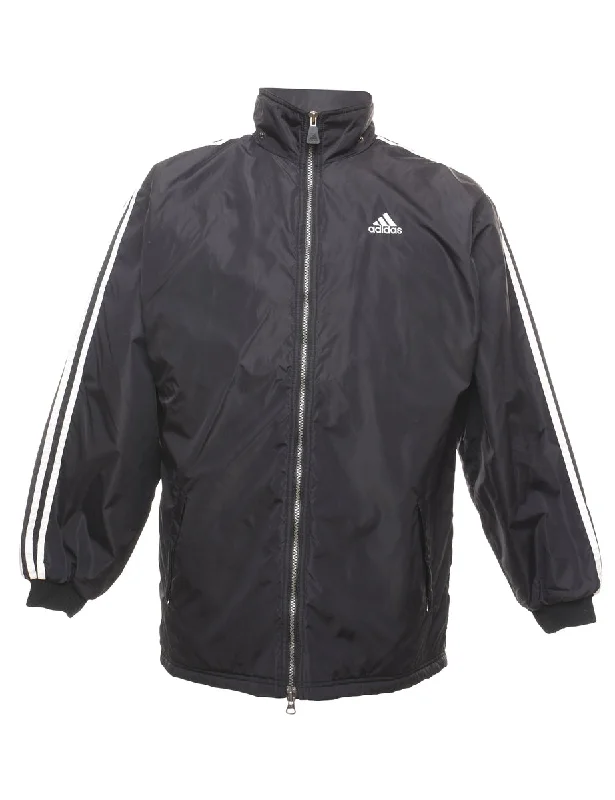 Adidas Black & White Nylon Jacket - L Hooded Jacket Caped Jacket Shawl Collar Jacket