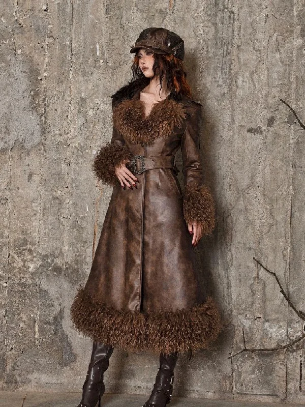 Steampunk Fur Leather Coat Bomber Denim Leather