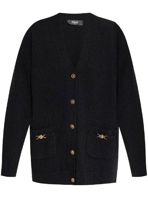 Versace Black Medusa Cashmere Cardigan Chenille Brocade Lace