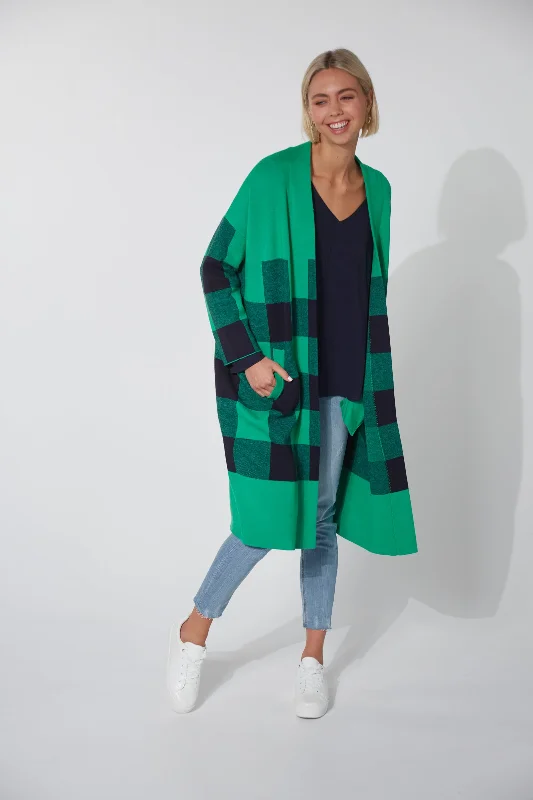 Harris Cardigan - Evergreen Check Print Jacquard Patchwork