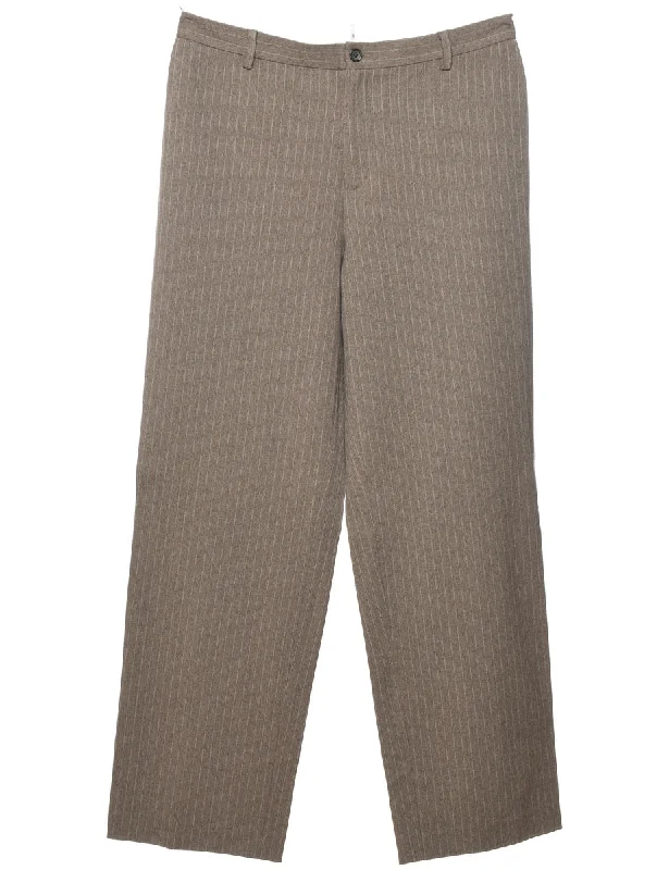 Pinstriped Light Brown Trousers - W32 L30 Chinos Cotton Straight Leg