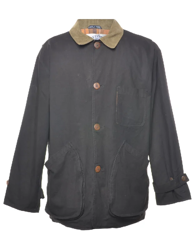 Black & Olive Green Collar Workwear Jacket - L V-Neck Jacket Boat Neck Jacket Square Neck Jacket