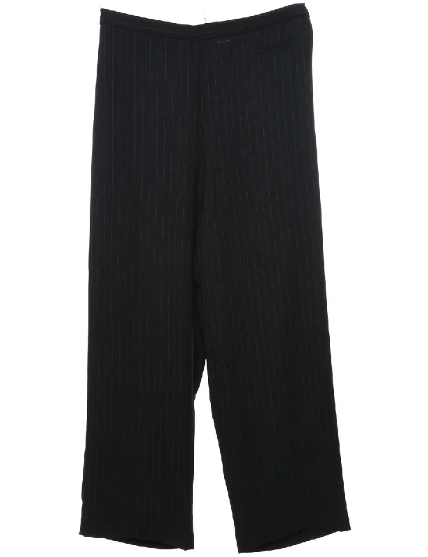 Pinstriped Black Casual Trousers - W32 L29 Trousers sophisticated sleek