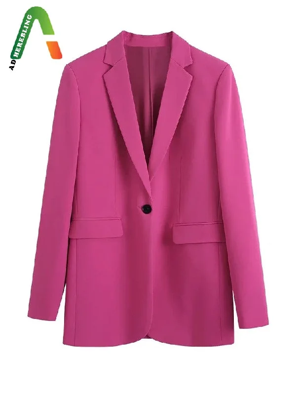 Adherebling 2023 Casual Traf Woman Blazer Office Lady Single Button Long Sleeve Jacket Pink Coat Chic Elegant Women's Fashion Blazer