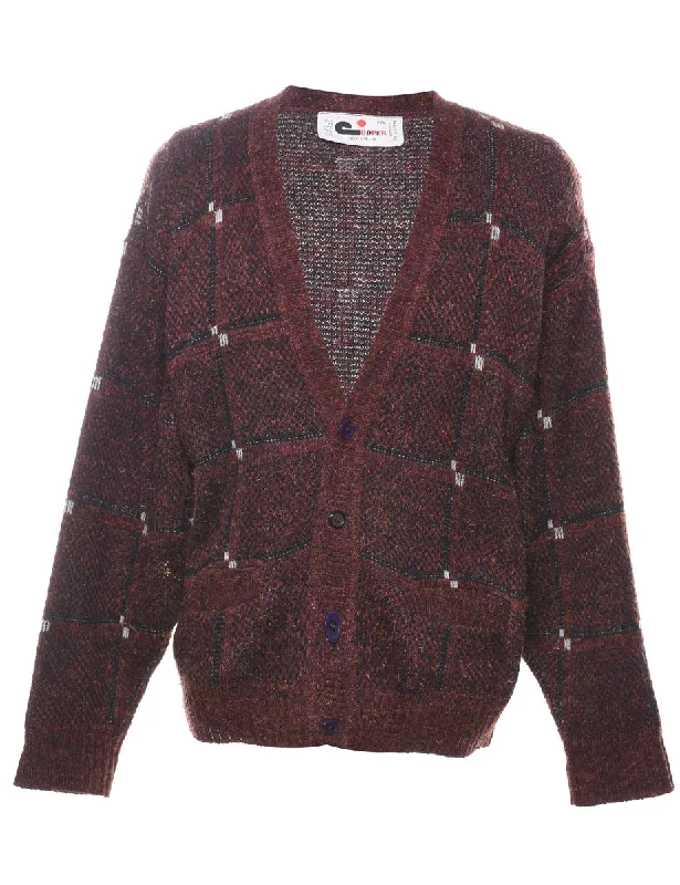 Brown Cardigan - S Polka Dot Checkered Tartan