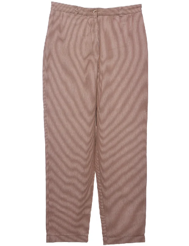 Pinstriped Light Brown Trousers - W31 L30 Skinny Trousers Denim Stretchy