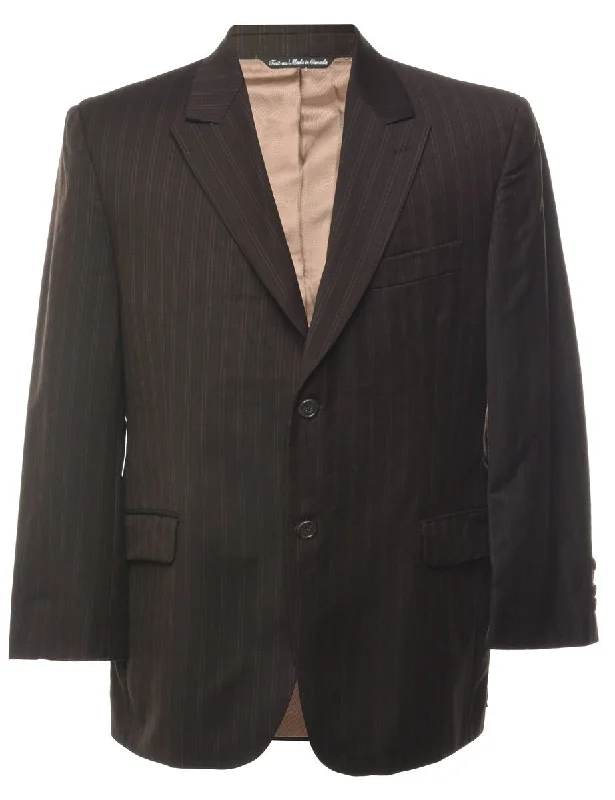 Dark Brown Striped Blazer - L Women's Vintage Suit