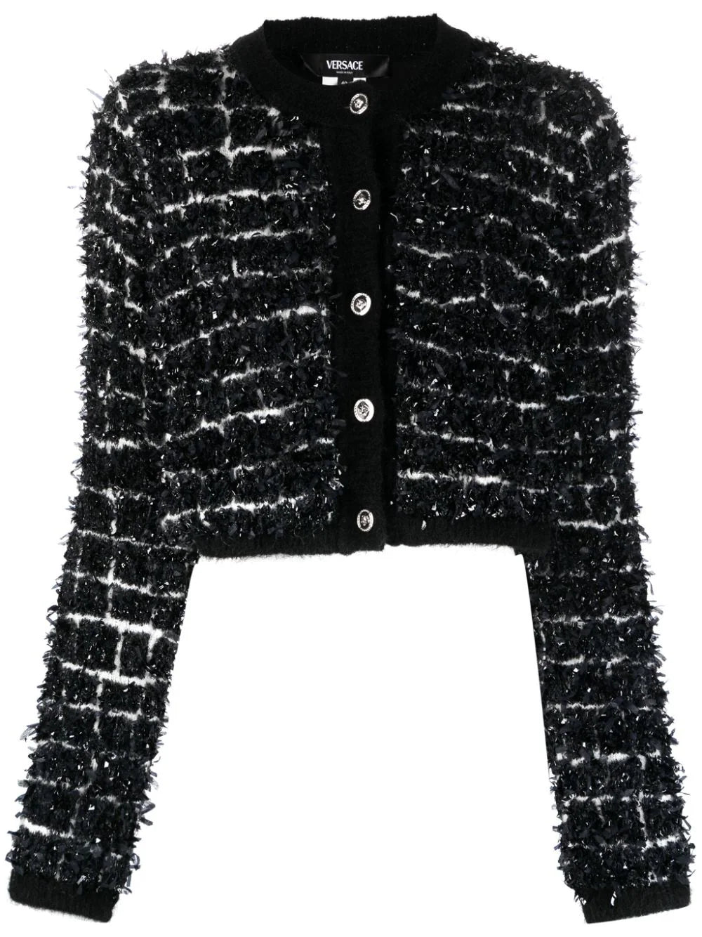 Versace Black & White Croc Jacquard Cardigan Spandex Rayon Corduroy