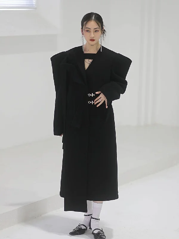 Power-Shoulder Long Coat Asymmetrical Diagonal princess