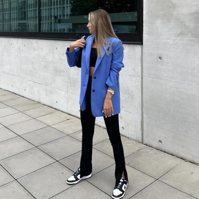 Woman Casual Pink Long Sleeve Blazer 2023 Autumn Elegant Female Solid Basic Blazers Offices Ladies Chic Button Outwear Women's Handmade Blazer