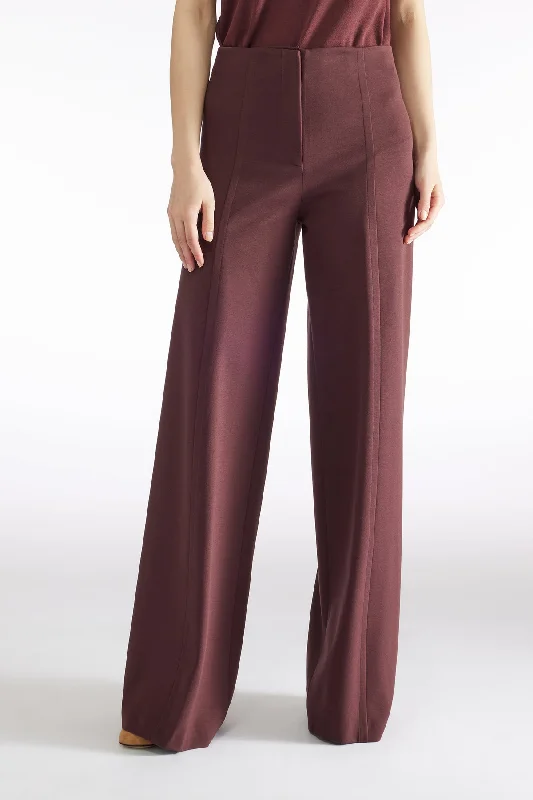 SOLID WIDE LEG KNIT TROUSER - BLACK CURRANT Trousers sophisticated sleek