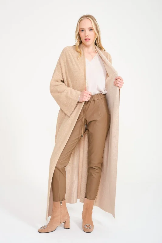 Beige Long Knit Cardigan Mesh Cardigan Canvas Denim