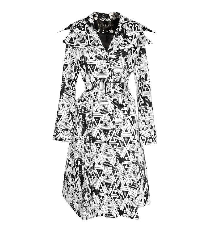 Amour Geometric Long Trench Coat Print Jacquard Embroidered