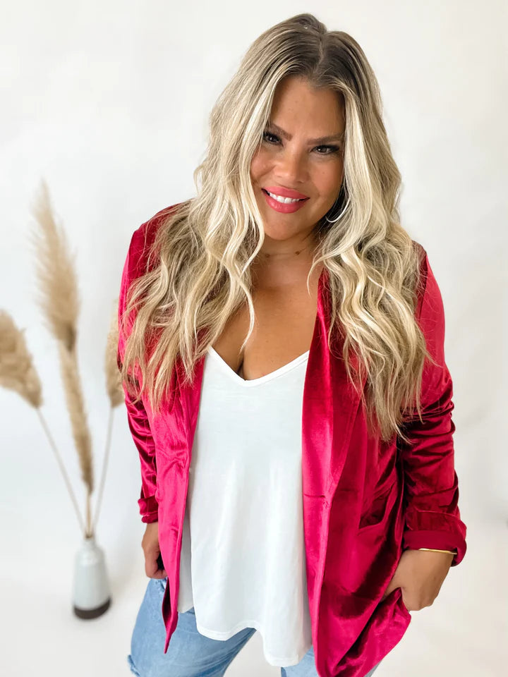 Red Velvet Blazer Women's Fashion Blazer