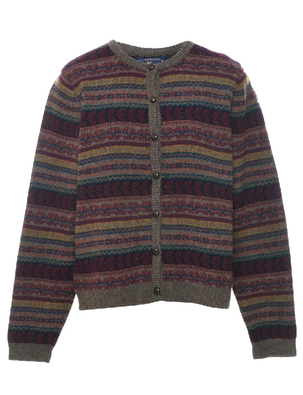 Multi-colour Cardigan - L Handmade Hand-knitted Hand-woven