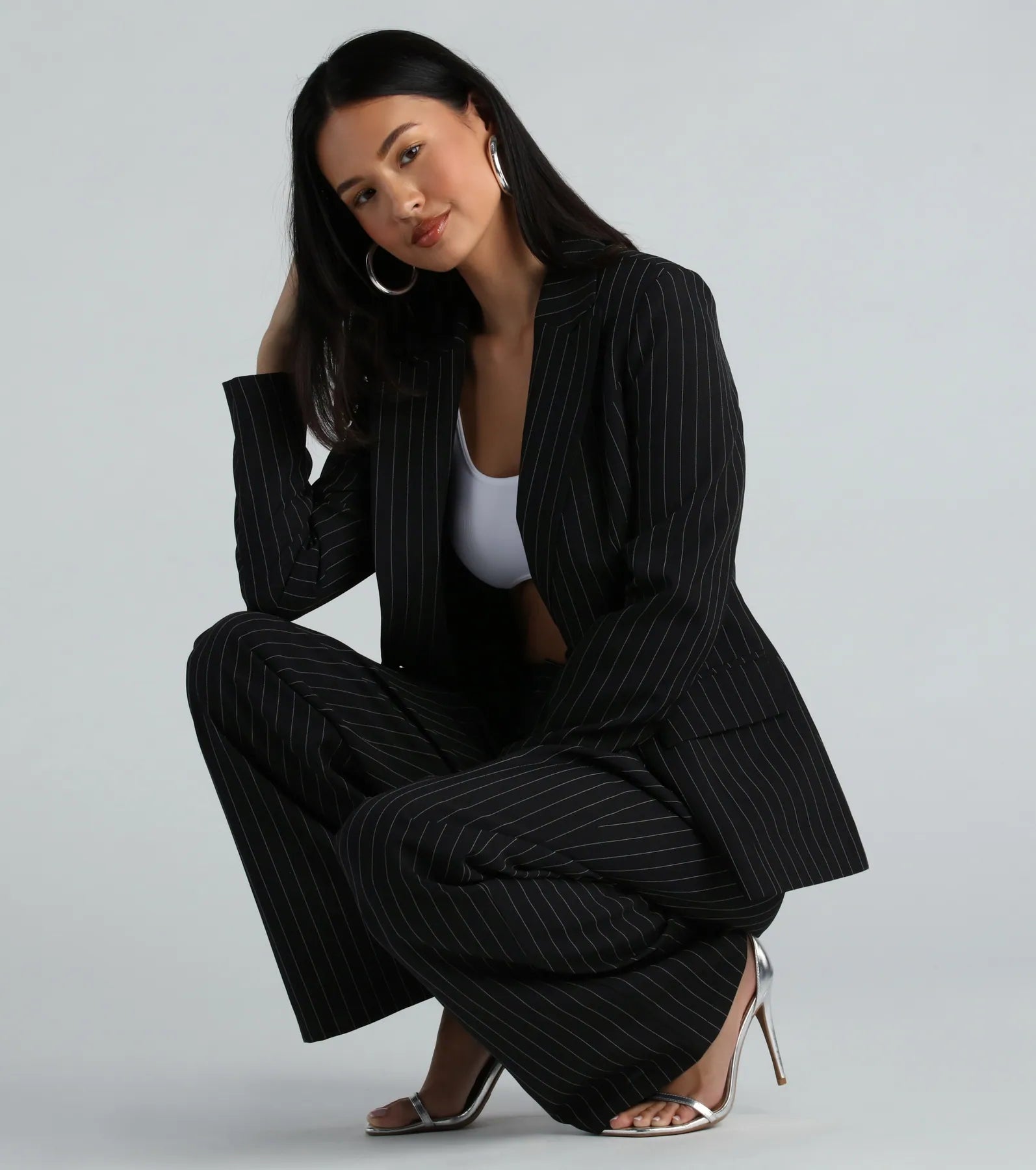 Iconic Vibes Pinstripe Blazer Women's Trendy Suit