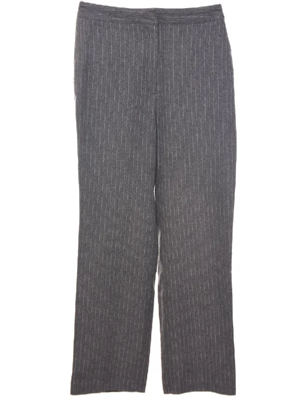 Pinstriped Grey Trousers - W31 L29 Wide Leg Loose Fit Mid Waist