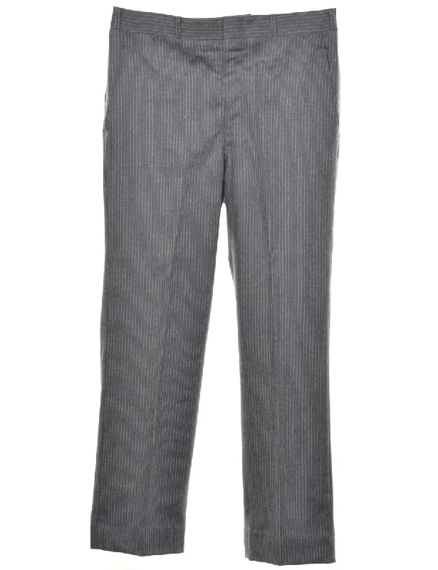 Pinstriped Grey Trousers - W35 L30 Cropped Trousers Casual Linen