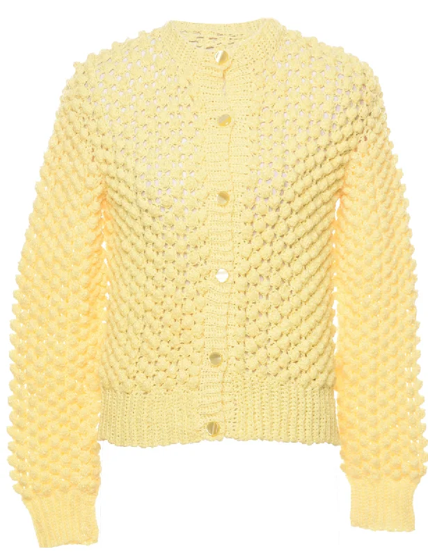 Crochet Button Through Cardigan - M Slim Fit Regular Fit Oversized