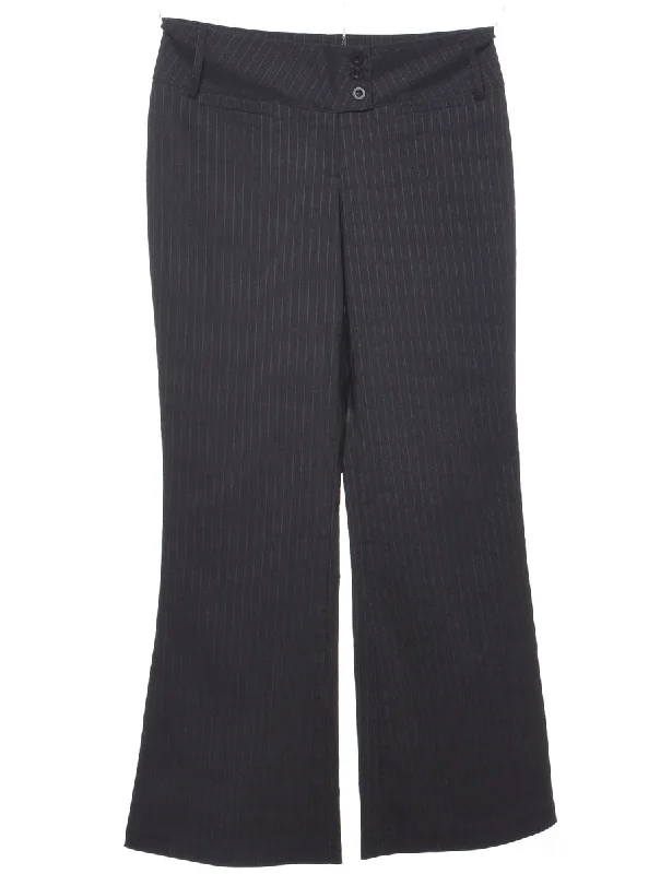 Pinstriped Y2K Flared Leg Trousers - W31 L31 Trousers Print Floral