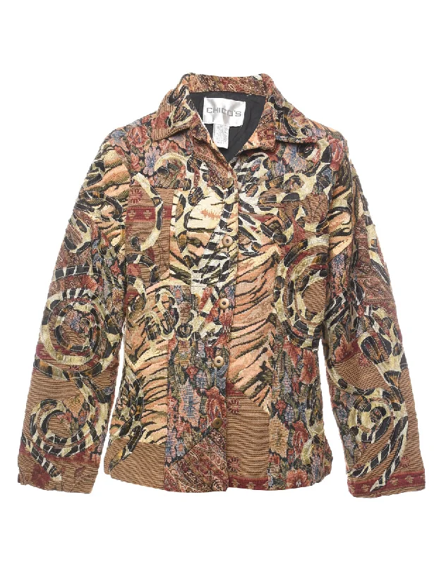 Abstract Floral Pattern Multi-Colour Tapestry Jacket - S V-Neck Jacket Boat Neck Jacket Square Neck Jacket