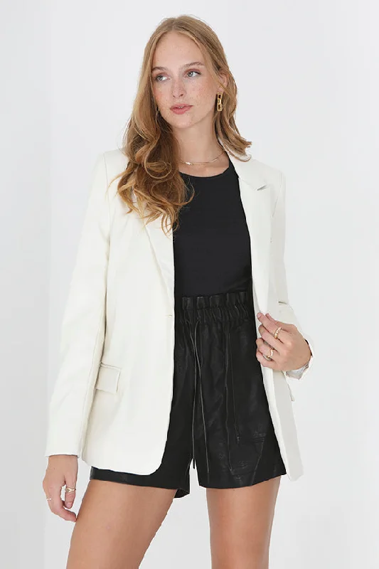 WHITE / LIGHT LEMON FAUX LEATHER BLAZER Slimming Women's Blazer