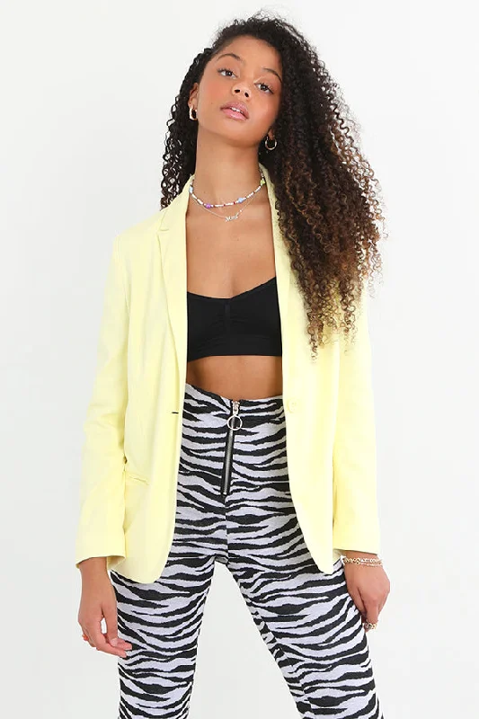 PLAIN LEMON YELLOW LONG SLEEVE JERSEY BLAZER Women's Solid Blazer