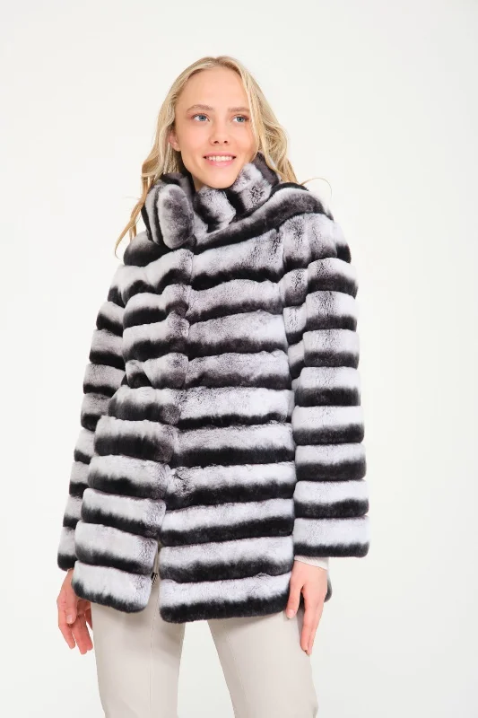 Natural Rex Fur Coat Zip Front Button Front Snap Front