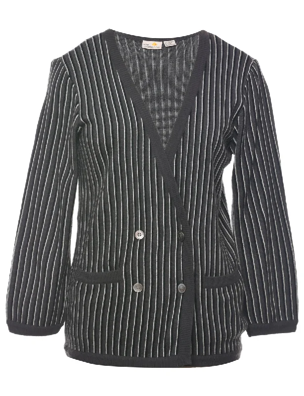 Liz Claiborne Striped Cardigan - M Elasticated Padded Insulated