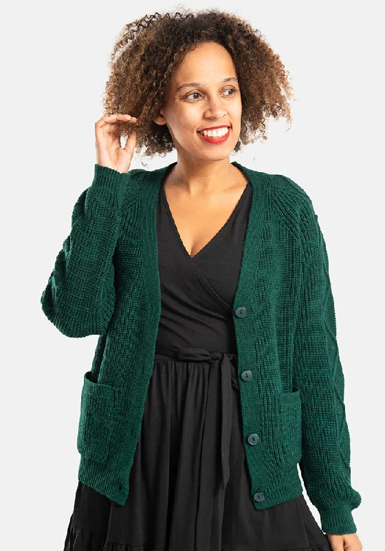 Dark Green Cable Sleeve Cardigan Rayon Fabric Velvet Fabric Corduroy Fabric