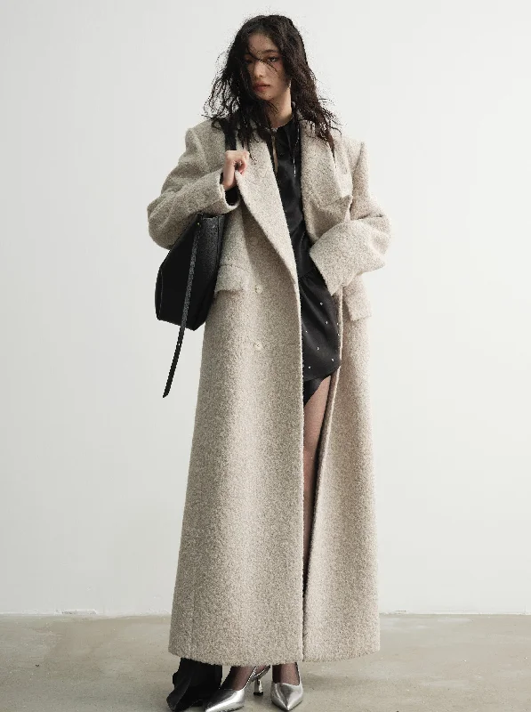 Oversized Wool Maxi Coat Denim Leather Suede