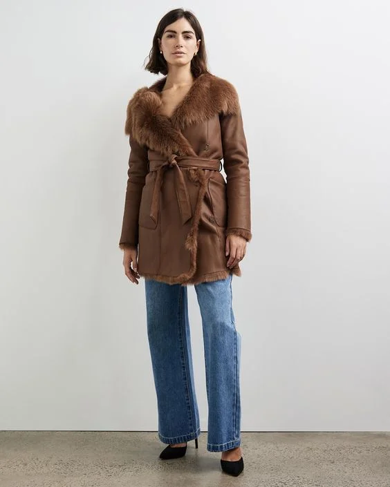 Chelsea Slouch Shearling Coat Noccialo Shearling empire Basque Peplum