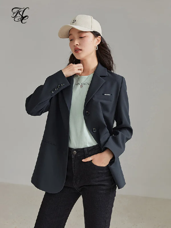 FSLE Notched Collar Full Regular Sleeve Blazers Loose Casual Midweight Single Breasted Office Lady Solid Straight Coats Women's High-End Blazer