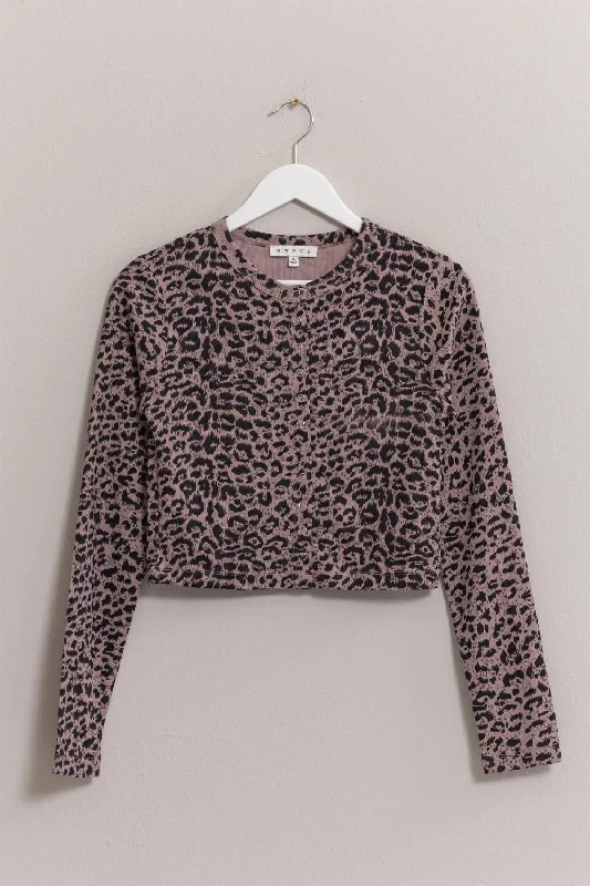 Hazel Blues® |  HYFVE Animal Print Snap Down Crop Cardigan Tailored Straight A-Line