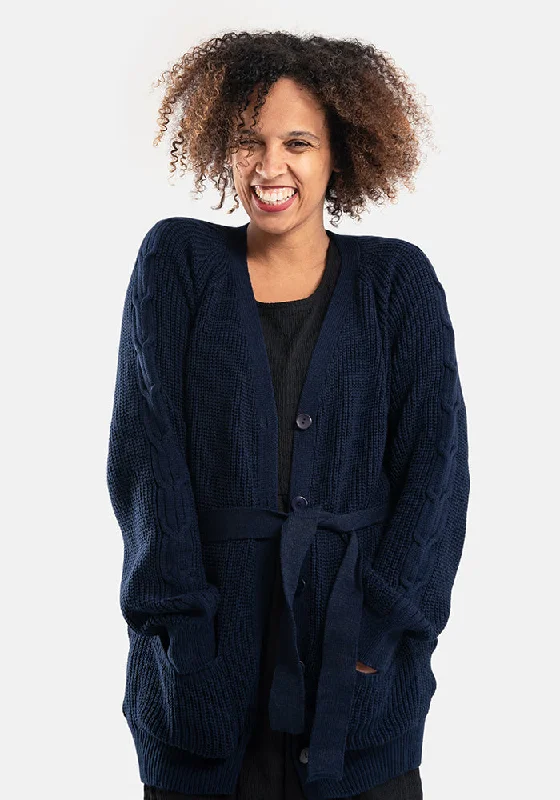 Navy Long Line Cable Sleeve Cardigan Long Cardigan Short Cardigan Medium Cardigan