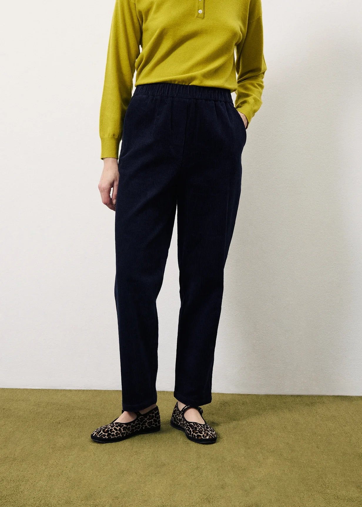 Perola Cord Trousers Blue Marine Trousers Evening Elegant