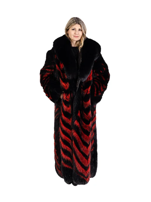 Black Fox Fur and Red Raccoon Fur Coat Off-the-Shoulder Jacket Double-Breasted Coat Single-Breasted Coat