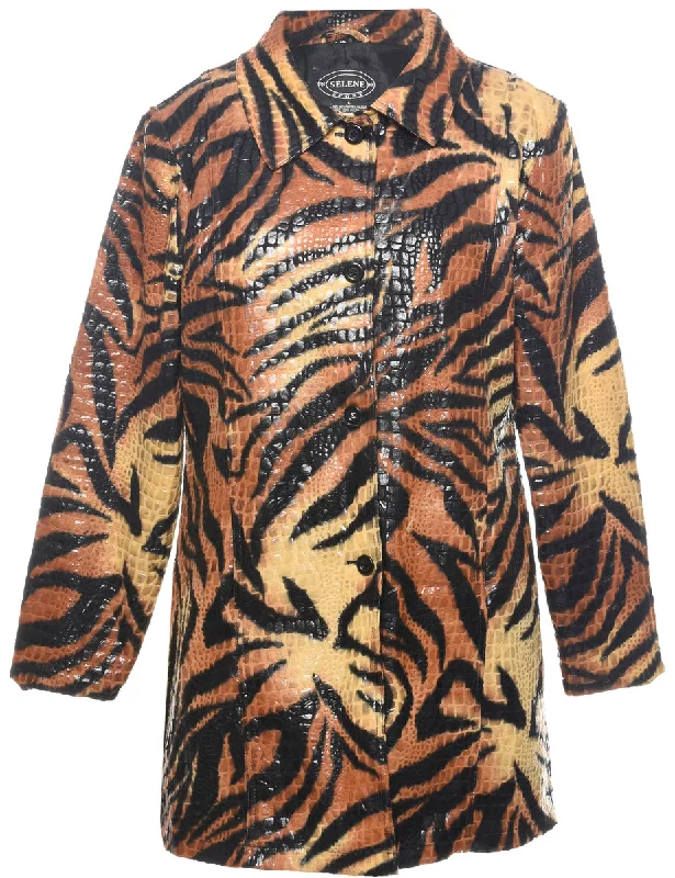 Animal Print Evening Jacket - L Belted Jacket Elasticated Jacket Padded Jacket