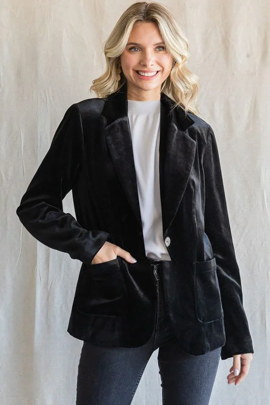 Trendy Glam Black Velvet Blazer Women's Professional Jacket